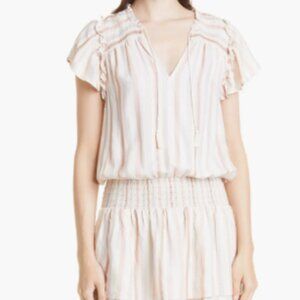 PAIGE Cristina Ruffle Smocked Minidress in Ecru/Multi Size Xsmall